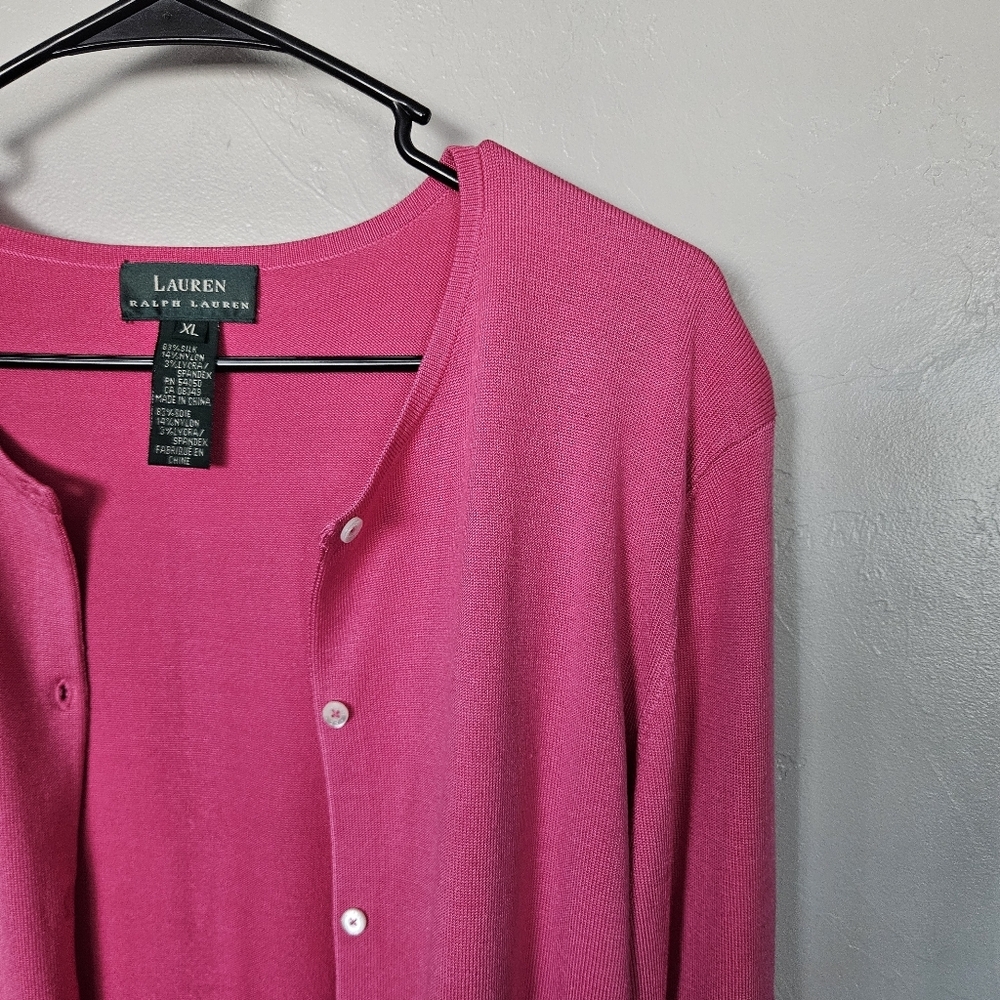 LAUREN Ralph Lauren Vintage Women's XL Pink Cardigan Button Up Silk Blend - Picture 5 of 6